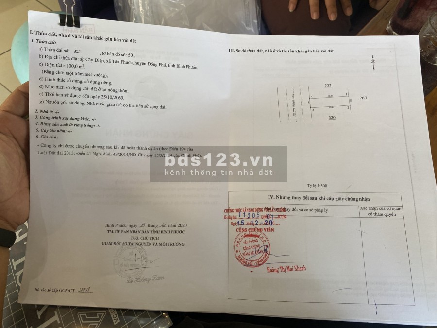 Bán đất nền 100m2 thổ cư huyện Đồng Phú, giá chỉ 680tr, có sổ từng nền