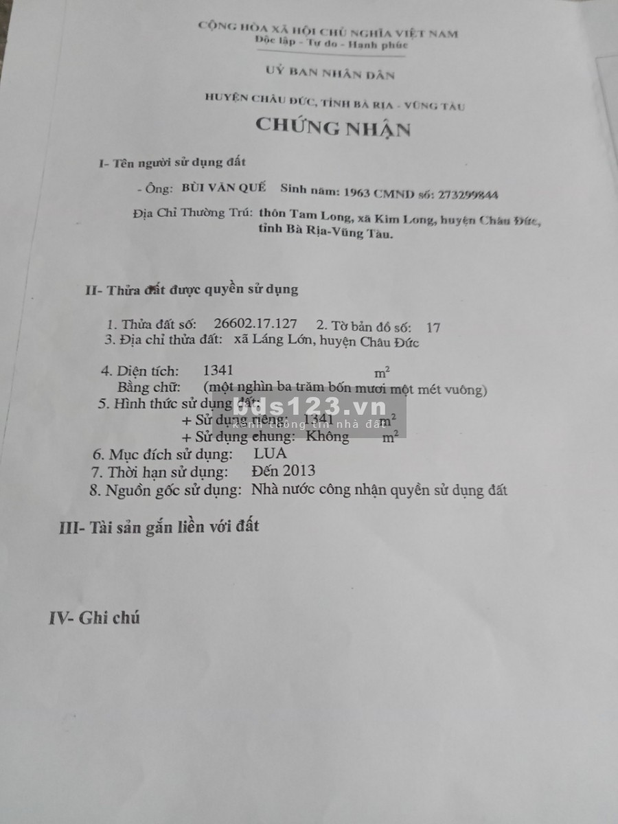 1,2 sào đất view suối cách trục chính Mỹ Xuân - Ngãi Giao 200m, đã tách sẵn sổ riêng
