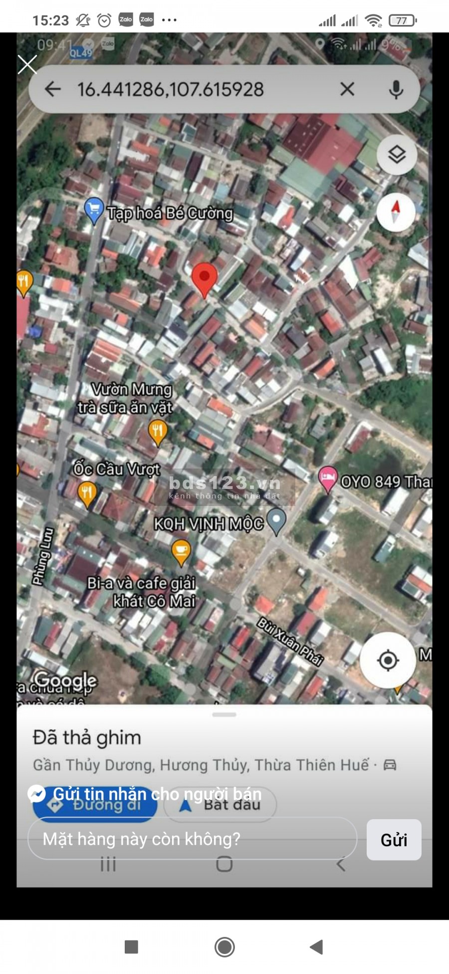 Bán lô đất kiệt ô tô 5m Phùng Lưu, Thuỷ Dương, Hương Thuỷ, giá 1.85 tỷ