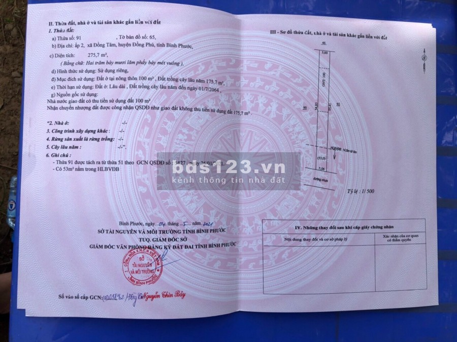 Lô đất đầu tư tại Đồng Phú giáp ranh tỉnh Bình Dương- Sổ sẵn y hình