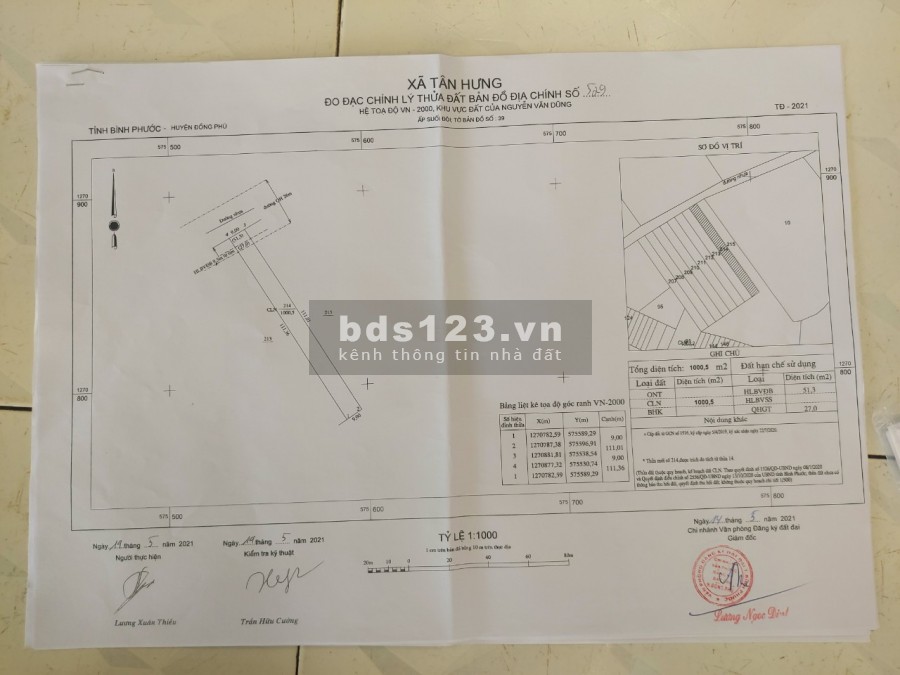 Sang nhương gấp 1 lô 1000m2 cuối cùng thuộc xã Tân Hưng huyện Đồng Phú giá chỉ 6××Triệu