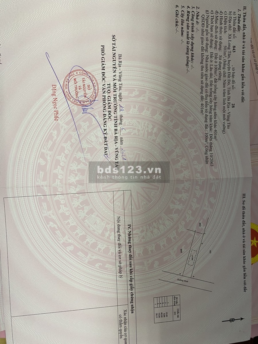 Bán đất chính chủ tại xã Long Tân Đất Đỏ Bà Rịa Vũng Tàu 0938362355