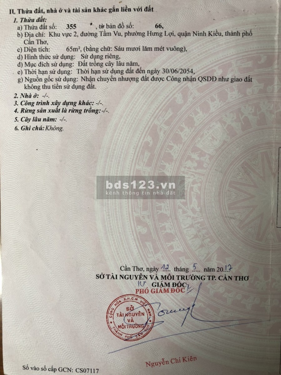 Đất CLN đường Tầm Vu, KV2, phường Hưng Lợi, quận Ninh Kiều, TP Cần Thơ