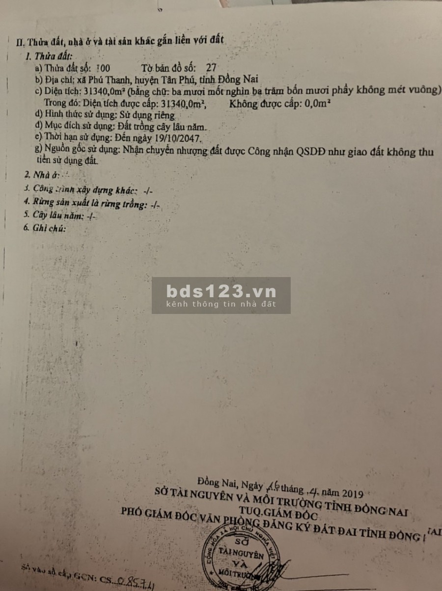 Cần bán 31 hecta đất đầu tư huyện Tân Phú Đồng nai, lh 0908113093