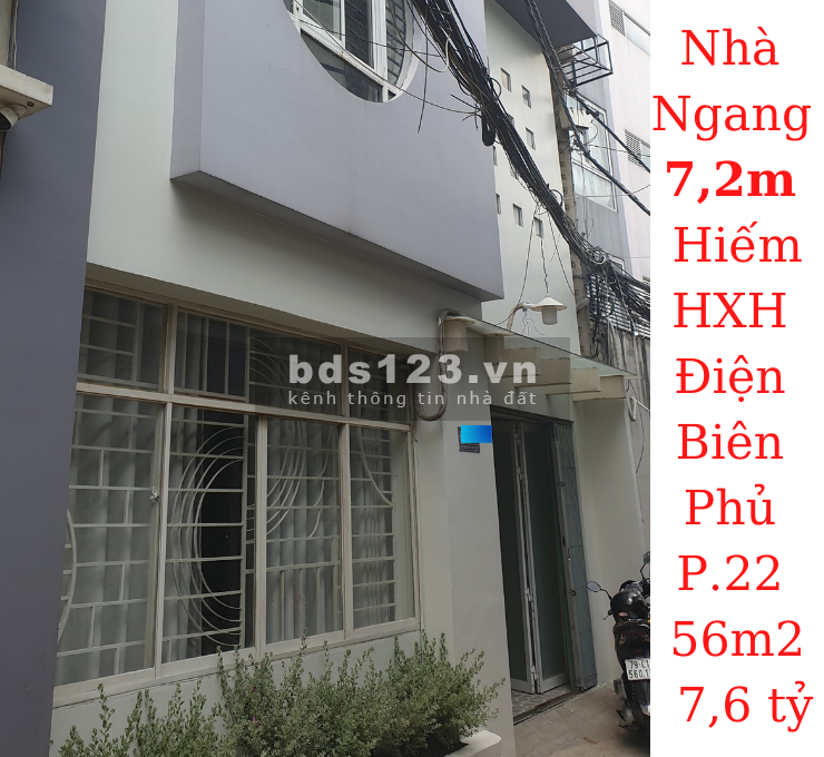Bán nhà Ngang 7,2m! 3 tầng HXH Điện Biên Phủ, Bình Thạnh 56m2 7,6 tỷ TL