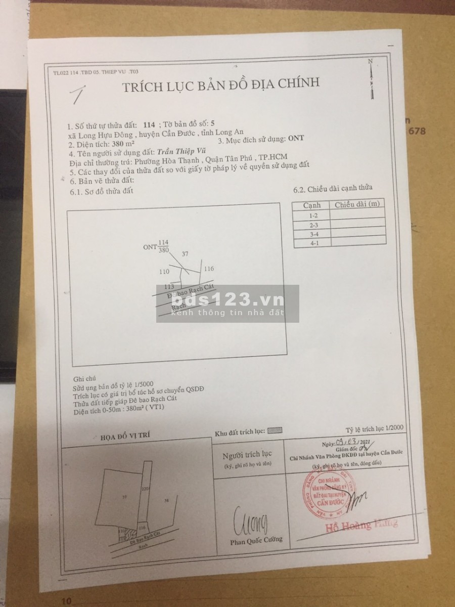 Bán đất full thổ Cần Đước Long An giá rẻ 1.6 tỷ, lh 0987863561