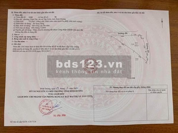 Bán đất tại phường Vĩnh Tân, thị xã Tân Uyên, Bình Dương, lh 0961612035