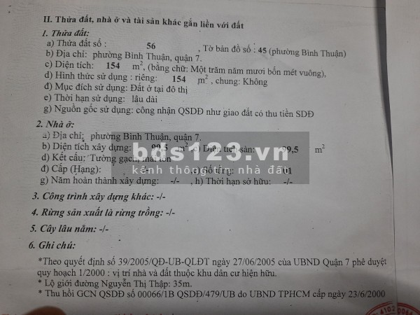 Đất trống 154 Nguyễn Thị Thập phường Bình Thuận Quận 7. dt 5x31m giá 34ty