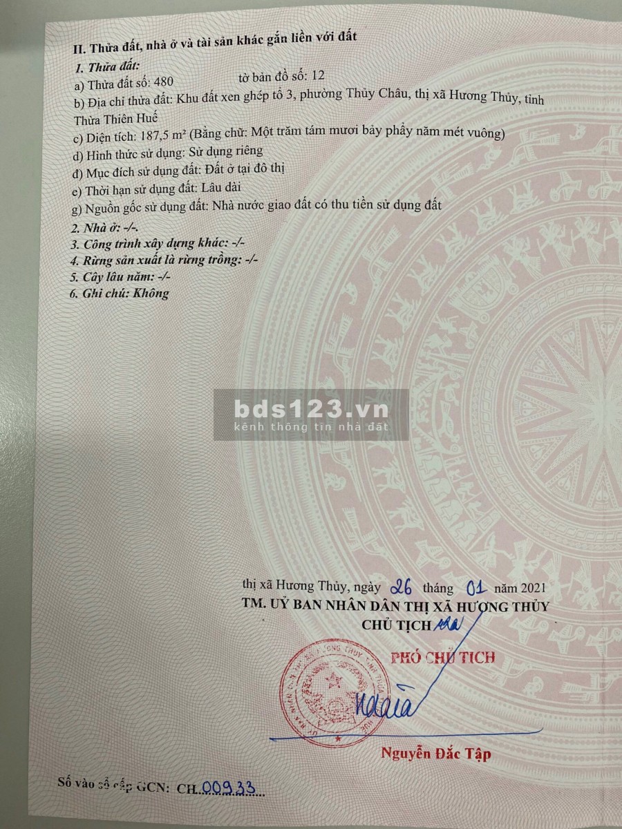 Đất Thủy Châu - Hương Thủy thành phố Huế, giá bán 10.5 tỷ
