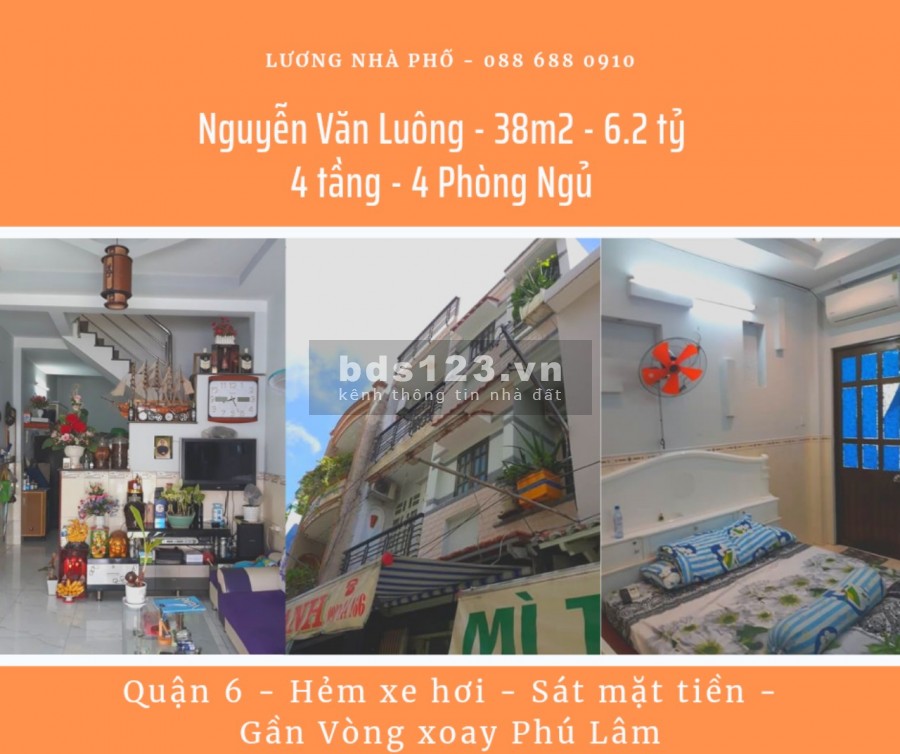 Hẻm ô tô sát mặt tiền dt 38m2, 4 tàng, 4 pn, giá 6.2 tỷ, gần vòng xoay Phú Lâm