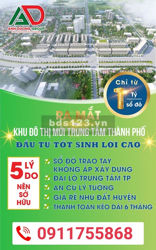 Khu xen cư 03-04 đại lộ Nam Sông Mã, diện tích 90m2, lh 0911755868, giá bán 17 triệu/m2