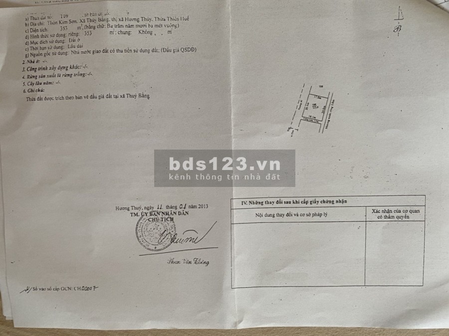 Bán đất Thuỷ Bằng diện tích rộng – Sổ hồng chính chủ, giá 13 triệu/m2