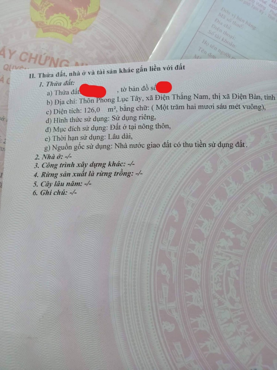 Cần bán nhanh lô đất điện thắng nam diện tích 126m2 giá 8xx