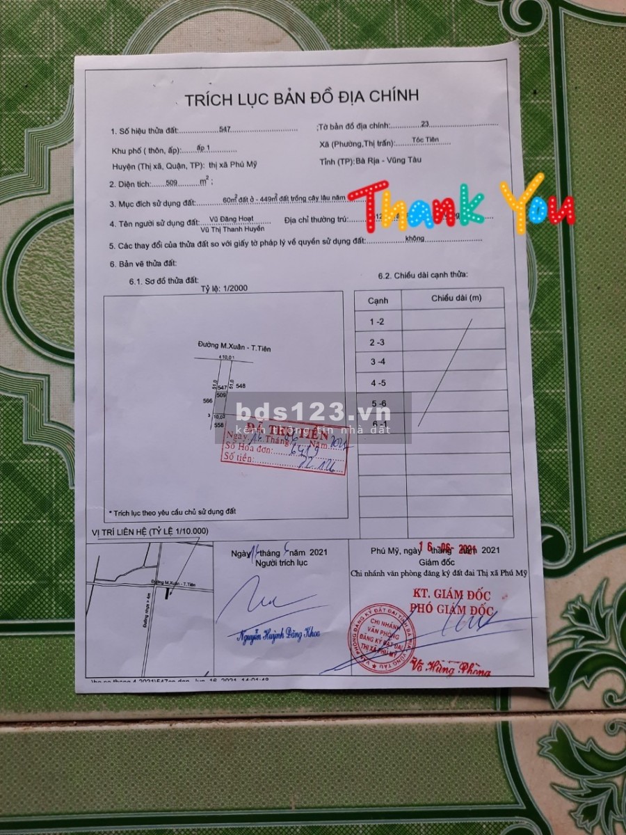Vỡ nợ bán gấp 510m2, ở mặt tiền Mỹ Xuân, Tốc Tiên, có sẵn 60m2, thổ cư
