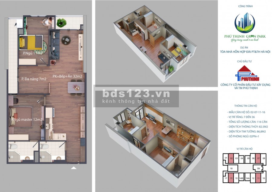 2ty2 có ngay căn hộ 2PN Plus 83m2 CCCC Phú thịnh green park - L/h:0904 949 ***