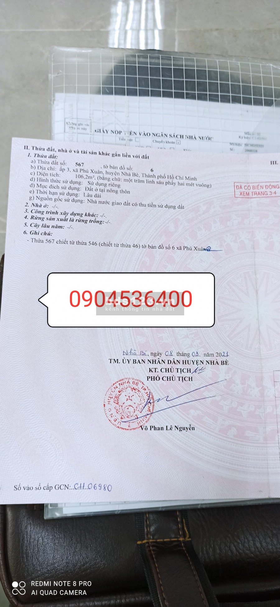 Bán đất Mặt tiền 2302 Huỳnh Tấn Phát 5x20 nở hậu 7m giá 40tr/m2 hẻm 8m Đông Nam
