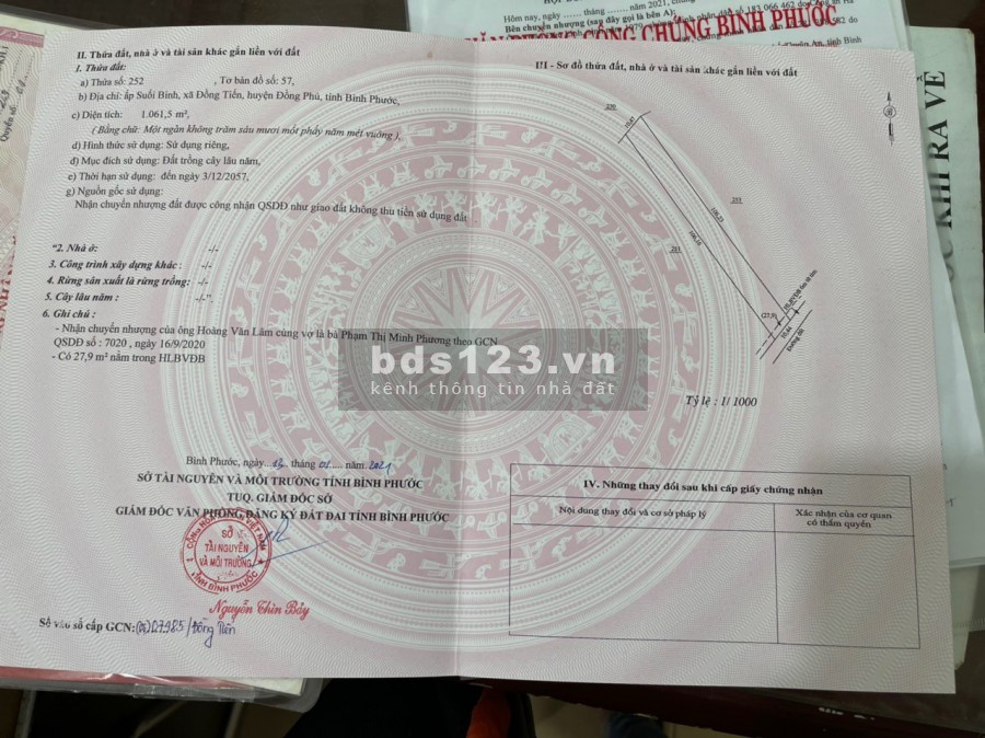 Sang nhượng nhanh 3 sào đất tại xã Đồng Tiến, Đồng Phú giá chỉ hơn 500tr đường bê tông thông ql14