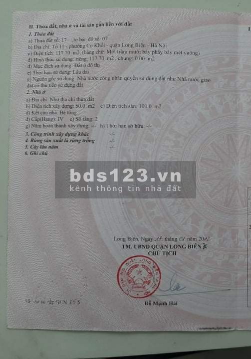 Bán Đất Bát Khối Long Biên diện tích sử dụng 117m2 Mặt Tiền 8m giá chỉ 3,5 tỷ