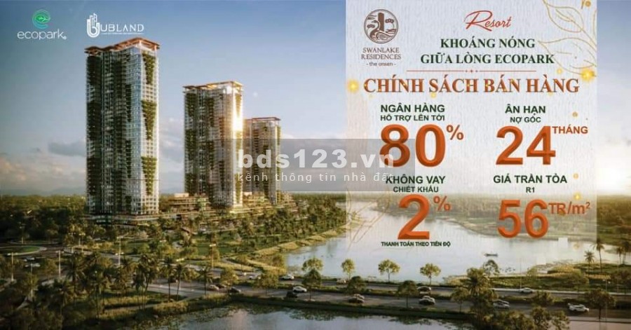 Swanlake Onsen - Ecopark: căn hộ Studio - 38.75m2 chỉ cần VTC 293.850k đặc quyền chọn căn
