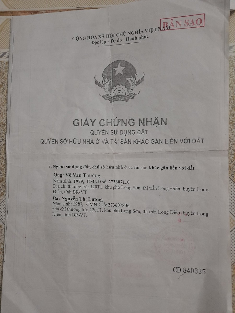 Chính chủ cần bán lô đất ở Xã Tam Phước huyện Long Điền Bà Rịa Vũng Tàu