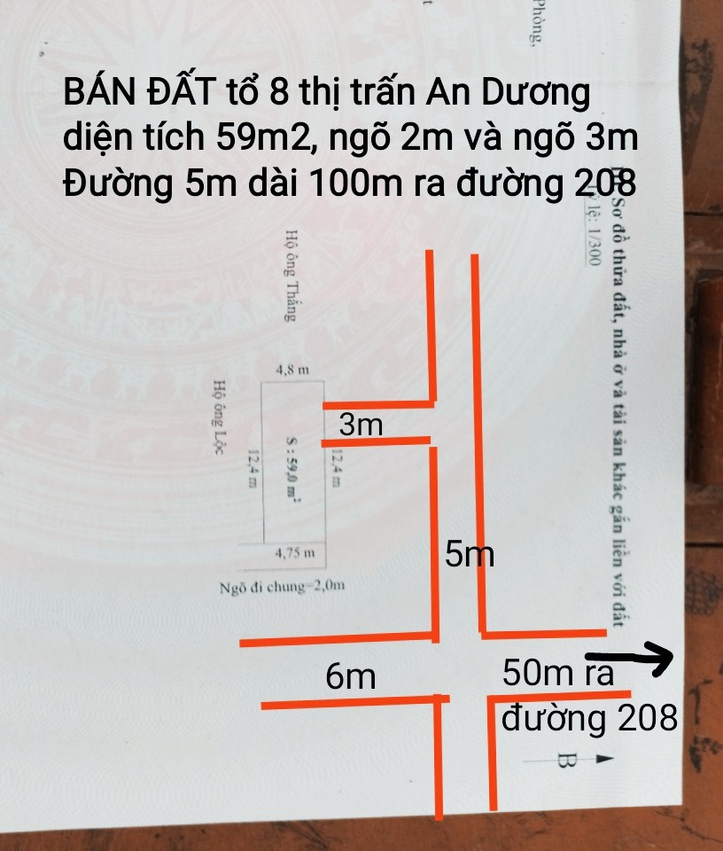 Diện tích sử dụng 779 triệu đất diện tích 59m2 trung tâm thị trấn An Dương