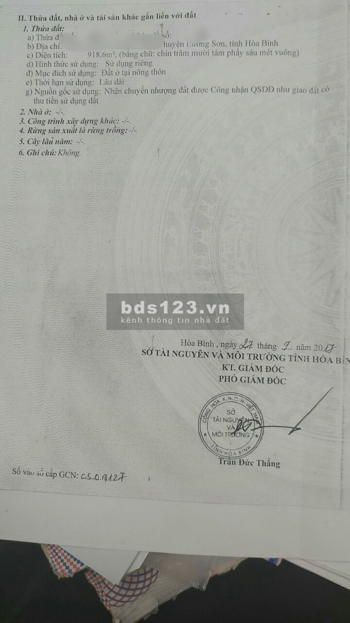 Mảnh đất đầy tiềm năng 918m full thổ cư 2 mặt tiền Cao Thắng Lương Sơn
