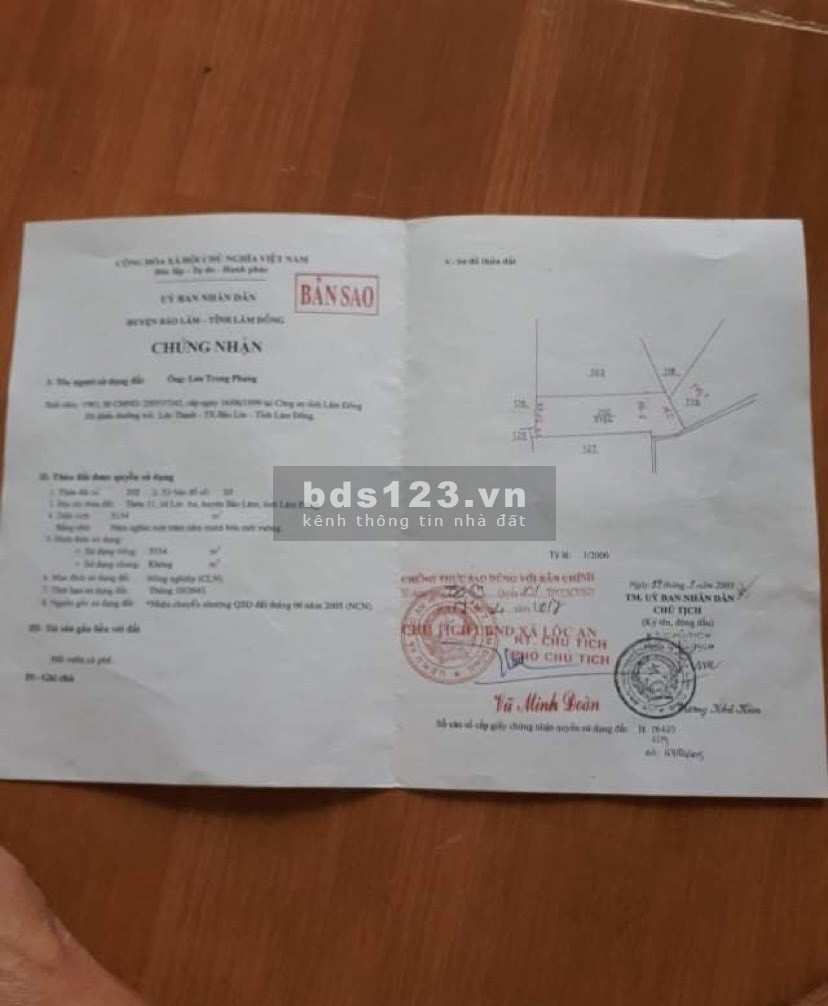 Ván lô đất bên cạnh khu nghỉ dưỡng Lộc An, huyện Bảo Lâm, dt 5200m2