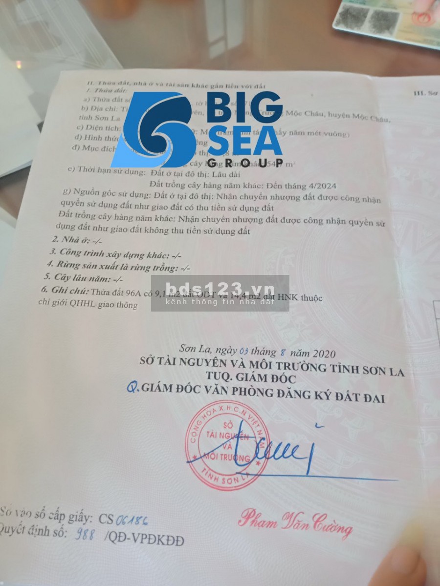 Bán lô đất FULL thổ cư tại huyện Mộc Châu, giá thoả thuận, lh 0985836678