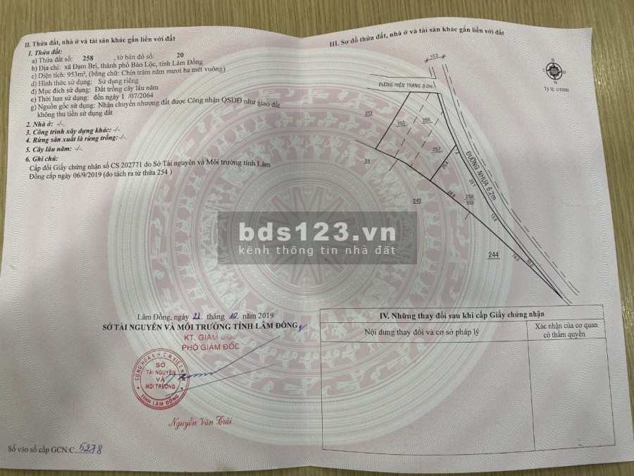 Bán 4.488 m2 đất trồng cây lâu năm tại thành phố Bảo Lộc, giá 7.5 tỷ