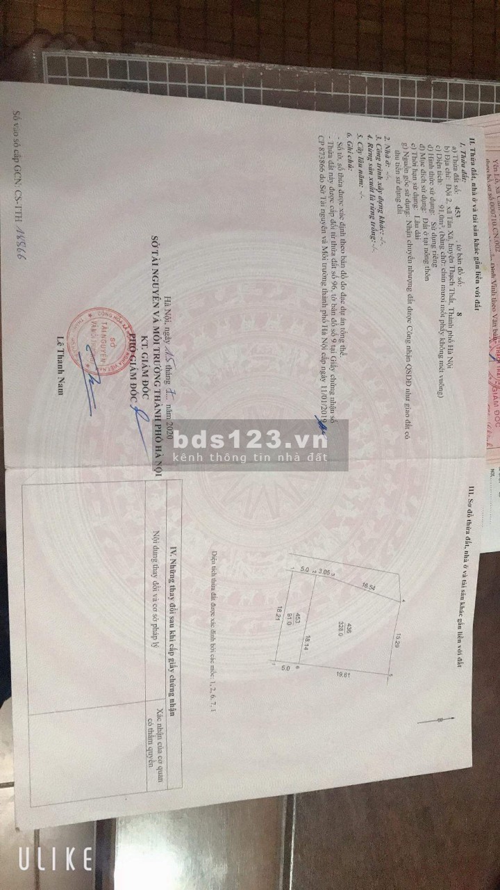 Chính chủ cần thanh khoản gấp, diện tích sử dụng 91m thôn 2 Tân xã giá cực nét