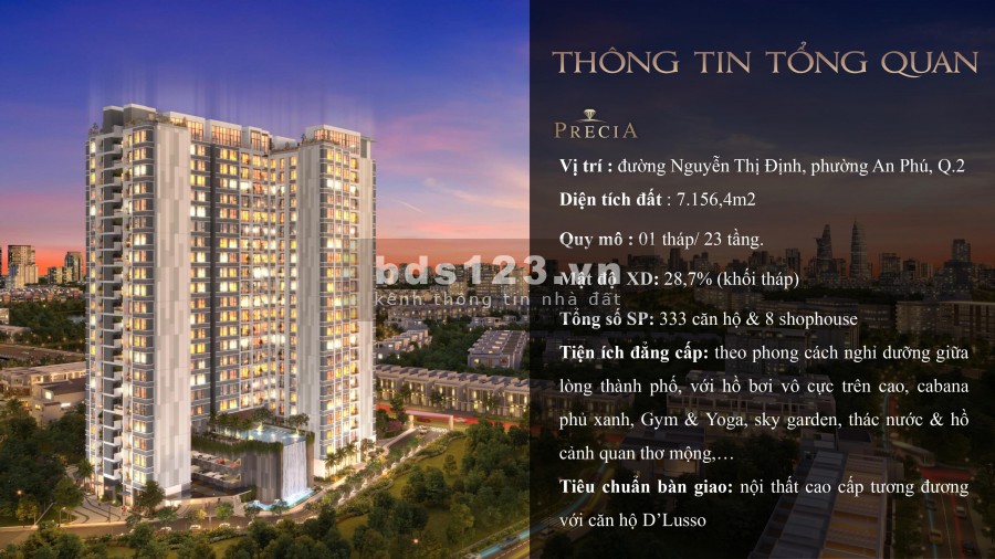 Căn hộ Precia đường Nguyễn Thị Định, 3 pn, dt 101m2, giá 5.8 tỷ, ưu đãi tiền mặt 370 triệu