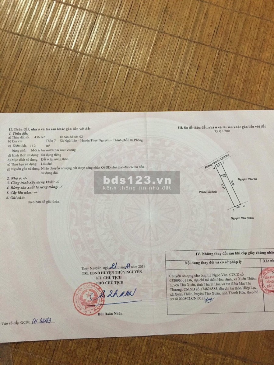 Đất nền Thôn 7 xã Ngũ lão Thủy Nguyên hải Phòng, giá thương lượng chính chủ