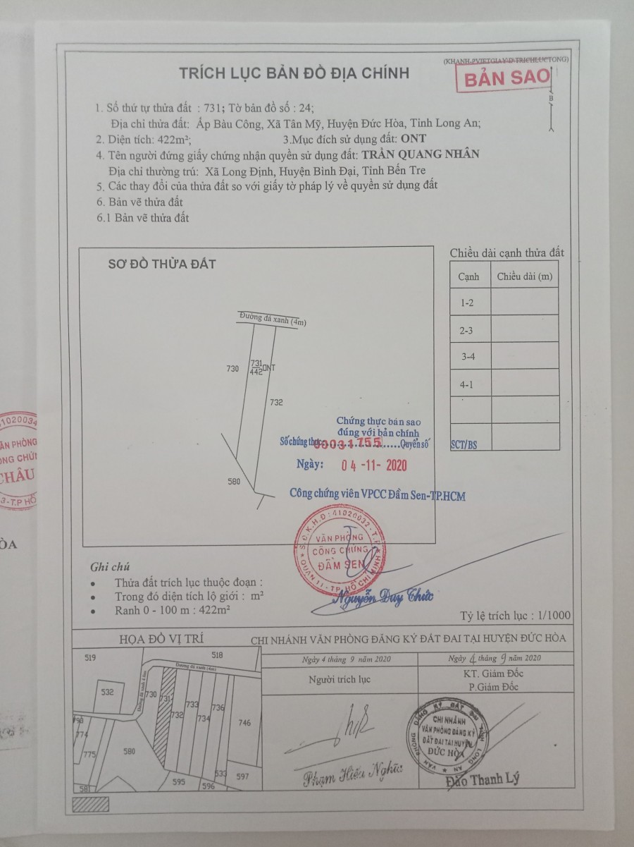 Chính chủ cần bán lô đất tại Xã Tân Mỹ huyện Đức Hòa Tỉnh Long An, giá bán 3.5 tỷ