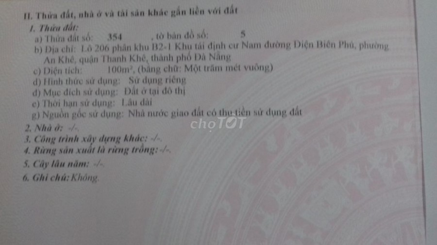 Nhà mặt tiền 100m2 Chính Chủ Cần Bán đường Điện Biên Phủ Thanh Khê Đà Nẵng