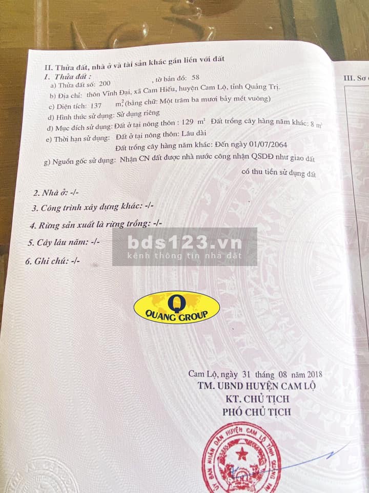 Bán lô đất một bên chợ Cam Hiếu, Cam Lô, giá bán 5.68 triệu. hướng tốt sổ chính chủ