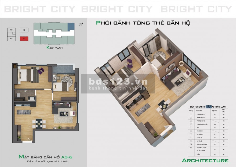 Bán căn hộ chỉ 18 triệu/m2, sở hữu căn hộ 63.1m2, 2 pn, 1 wc, ngân hàng hỗ trợ 70%, lh 0964136132