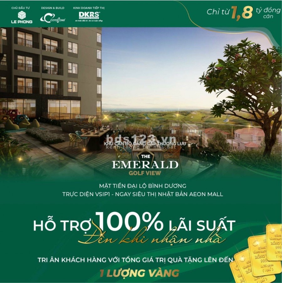 Căn hộ The Emerald Golf view mặt tiền Đại Lộ Bình Dương, view sân golf, Chỉ 100tr kí ngay HĐMB