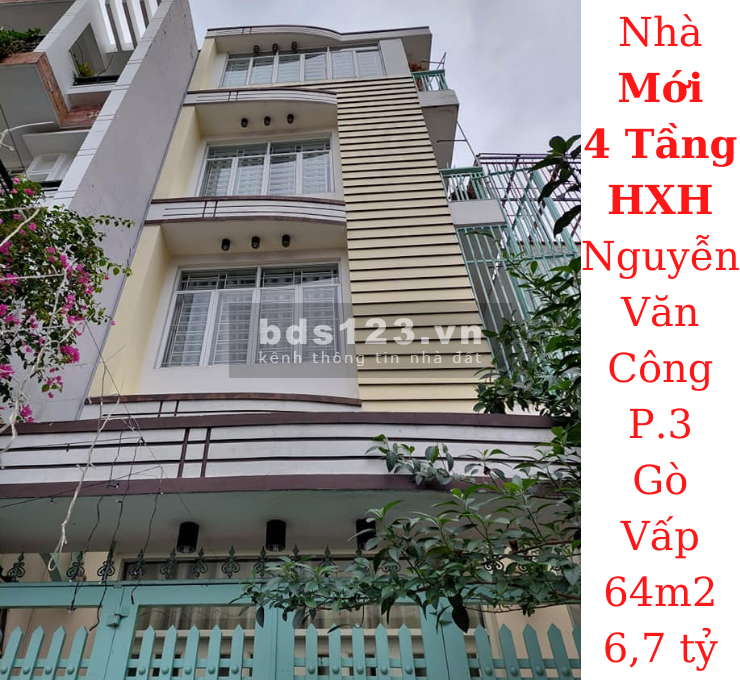 Bán nhà Mới 4 Tầng HXH Nguyễn Văn Công, P.3, Gò Vấp dt 64m2 giá 6,7 tỷ TL
