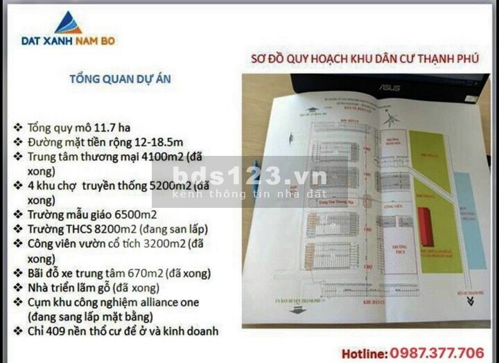 Bán đất dự án thạnh phú center 100% thổ cư, sổ hồng riêng, giá 12 triệu/m2