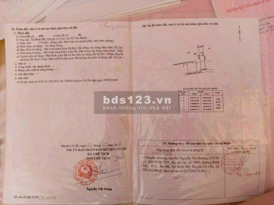 Bán đất tại xã Bình Mỹ sổ đỏ chính chủ huyện Củ Chi, giá tốt, bàn giao sổ ngay