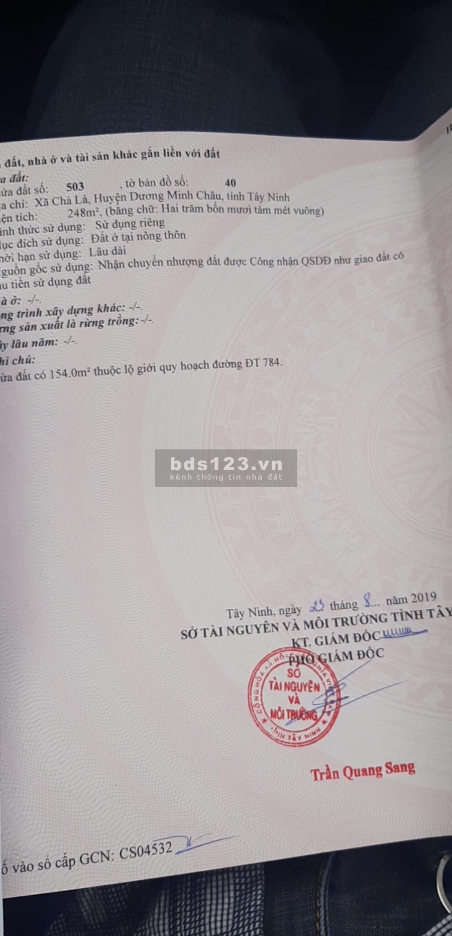 Bán đất khu công nghiệp Chà Là Tây Ninh, mặt tiền đường nhựa xe qua lại