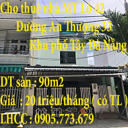 Cho thuê nhà mặt tiền lô 42 An Thượng 33, khu phố Tây - Đà Nẵng