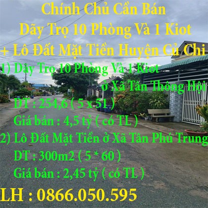 Chính chủ cần bán dãy trọ 10 phòng và 1 kiot ở xã Tân Thông Hội, huyện Củ Chi.