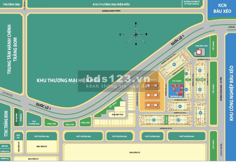 Bán đất khu đô thị Bàu Xéo mặt tiền đường Quốc Lộ 1A, xã đồi 61, Trảng Bom, giá 1.4 tỷ