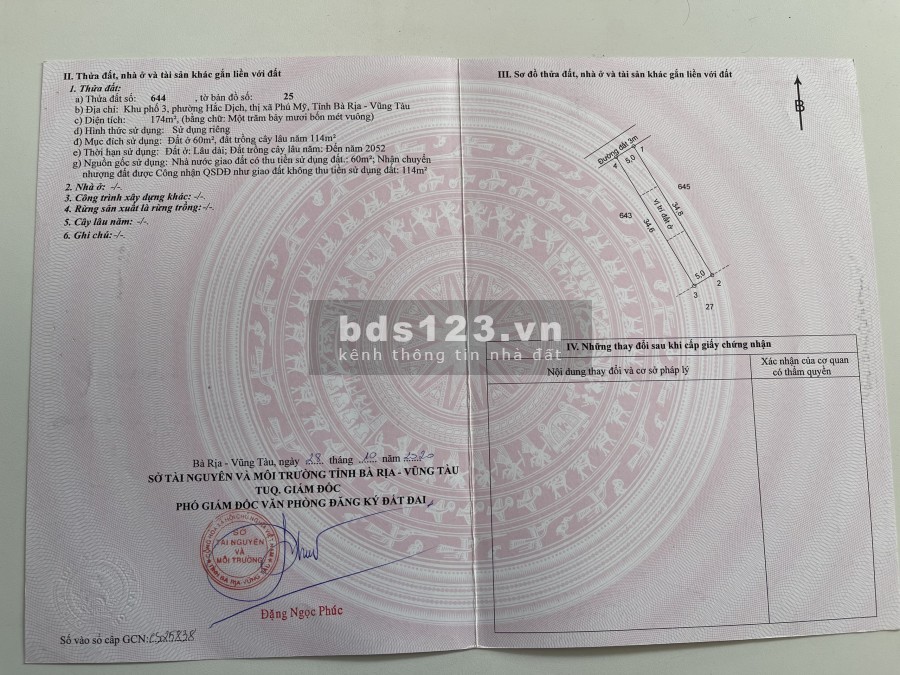 Chính chủ cần bán lô đất sổ đỏ thổ cư đường phường Hắc Dịch thị xã Phú Mỹ Bà Rịa Vũng Tàu