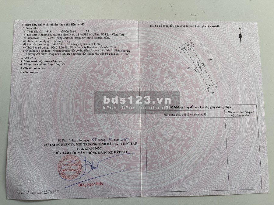 Chính chủ cần bán lô đất sổ đỏ thổ cư đường phường Hắc Dịch thị xã Phú Mỹ Bà Rịa Vũng Tàu