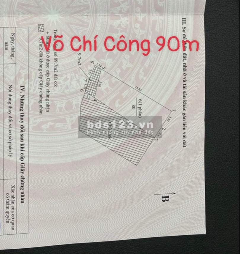 Đất Võ Chí Công, dt 90m2, mt 5m, cách đường Võ Chí Công 20m. Giá 13.8 tỷ