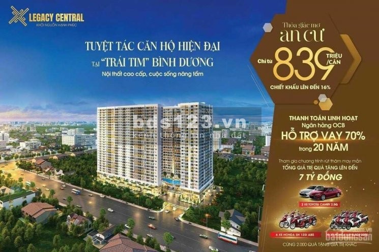 Hot chỉ 255 triệu sở hữu căn hộ tại TP. Thuận An, chung cư Legacy Central, hỗ trợ vay