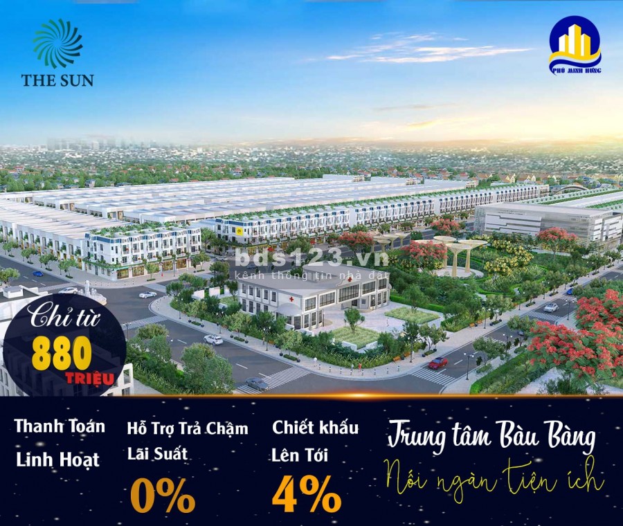 Bán đất KDC The Sun Lai Uyen Bàu Bàng, Bình Dương, đã có sổ hồng dt 80m2 giá 880 triệu/nên
