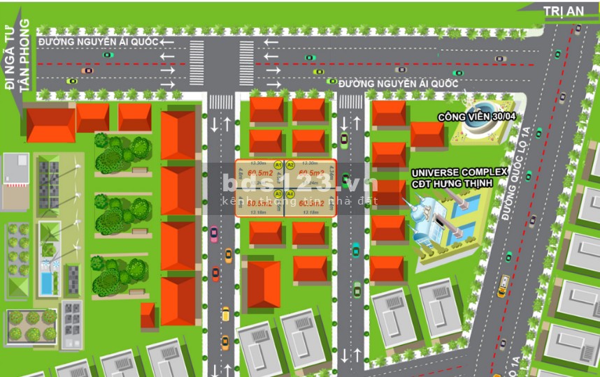 2 Lô Liền Kề Đường Nguyễn Ái Quốc 2 mặt tiền giá 1,93 ty BigC 800m